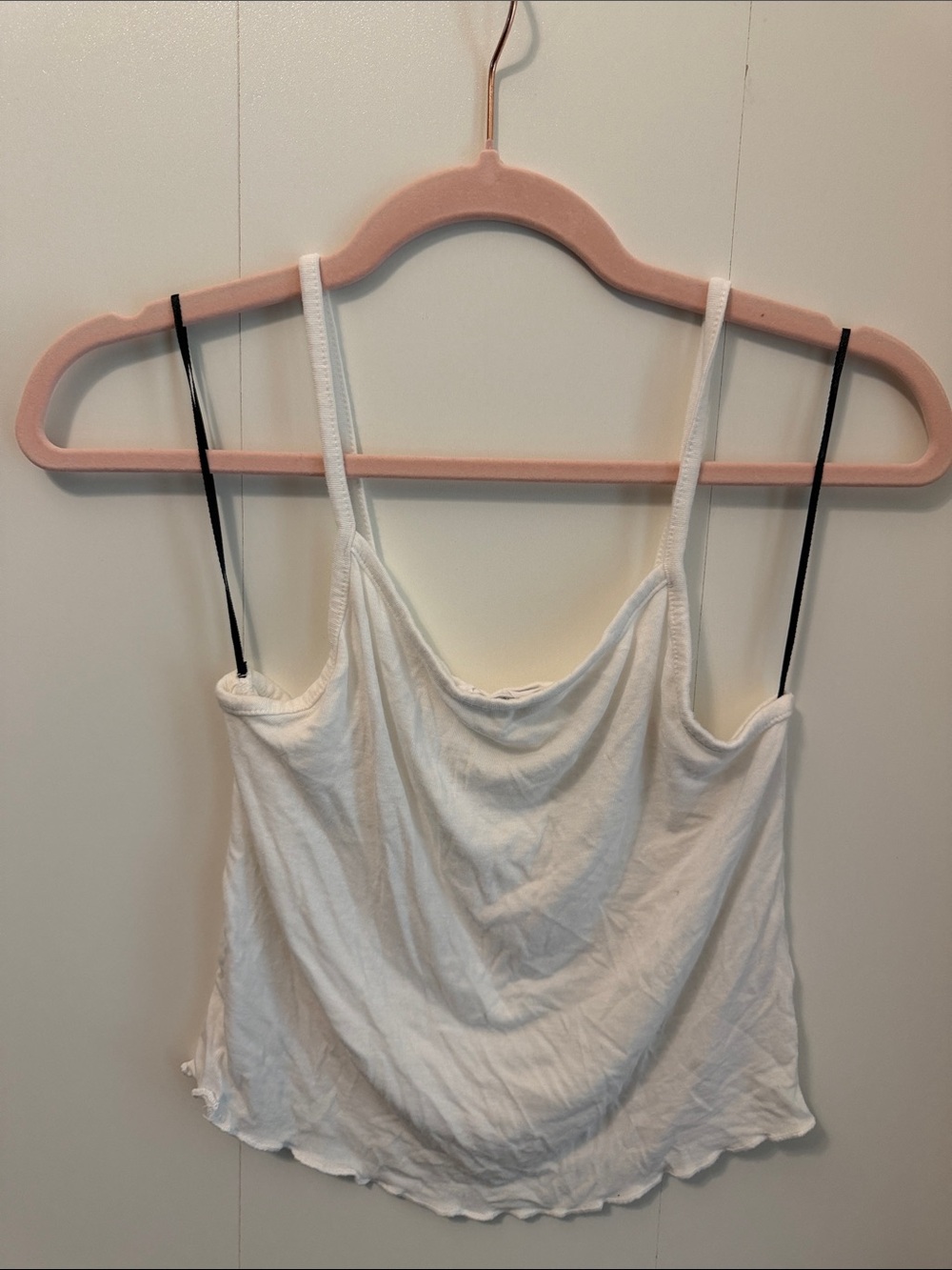 Double Zero White Cropped Cowl Neck Tank with Black Spaghetti Straps
